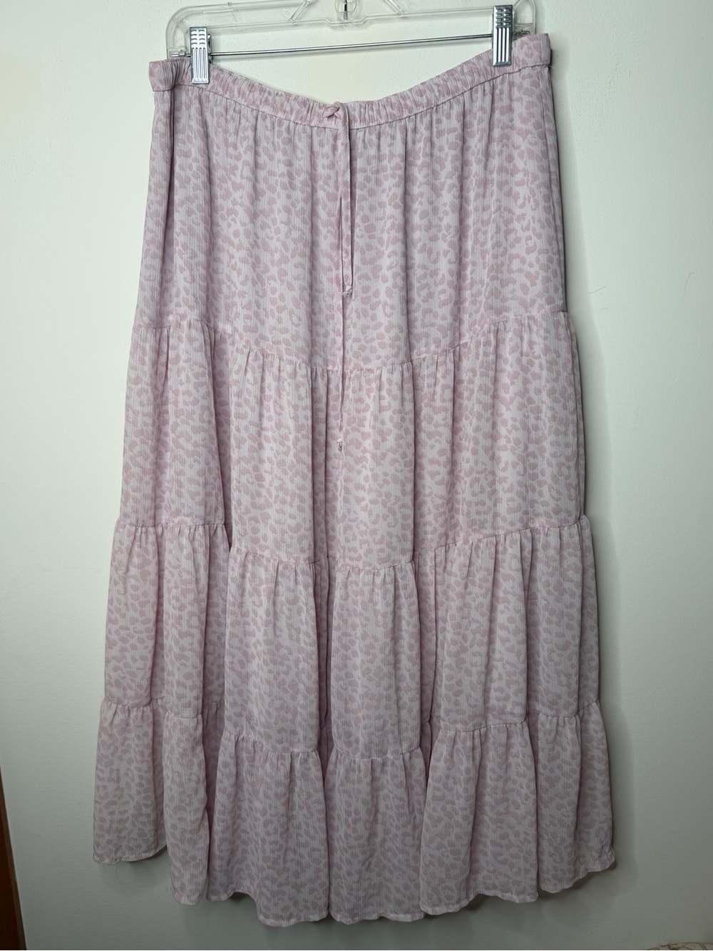 Aerie Pink Leopard Print Tiered Maxi Skirt XL Boho Cottagecore Pull On - Picture 2 of 8